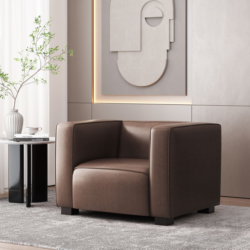Fauteuil club Suheil, Similicuir orange