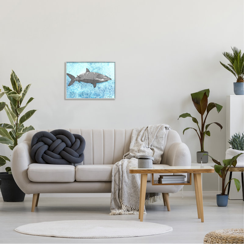 Grand requin blanc aqua bleu océan eau Ale Saiz Studio, L 20 po x H 16 po, Estampe numérique Farmhouse