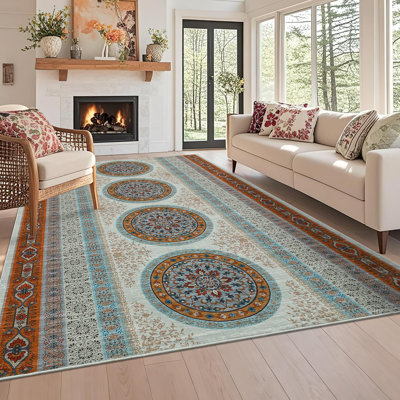 Tapis traditionnel de 5 x 7 po avec tapis antidérapant Boho