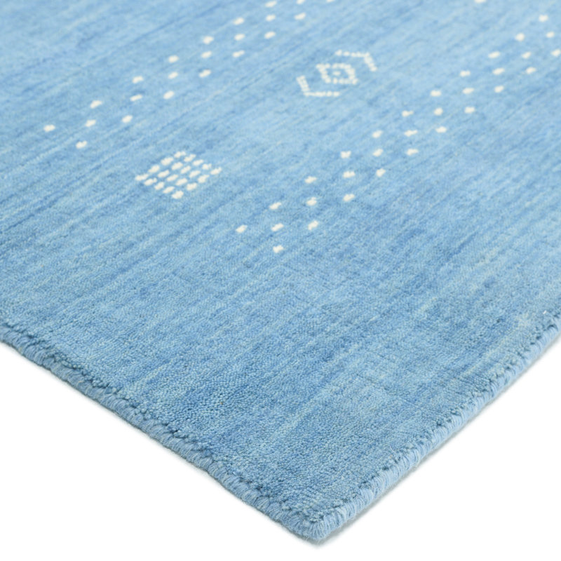 Simi Hand Knotted Cotton/Wool Southwestern Area Rug, Blue, Rectangle 3' x 5'