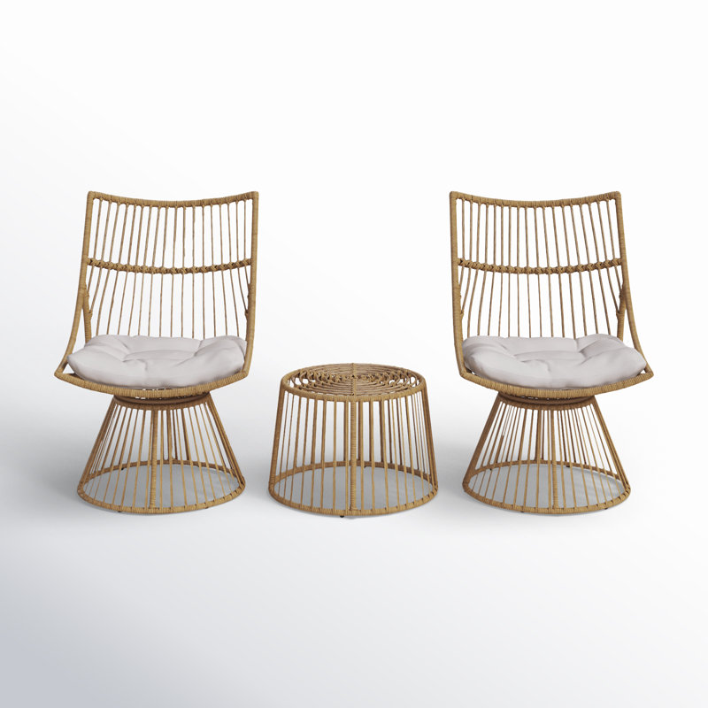Fiona 2 - Person Patio Conversation Set with Cushions, Light Gray, Natural