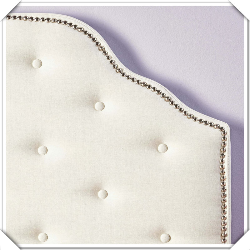 Tufted Fabric Headboard Metal Legs Nailhead Trim Adjustable Design,Twin, Ivory