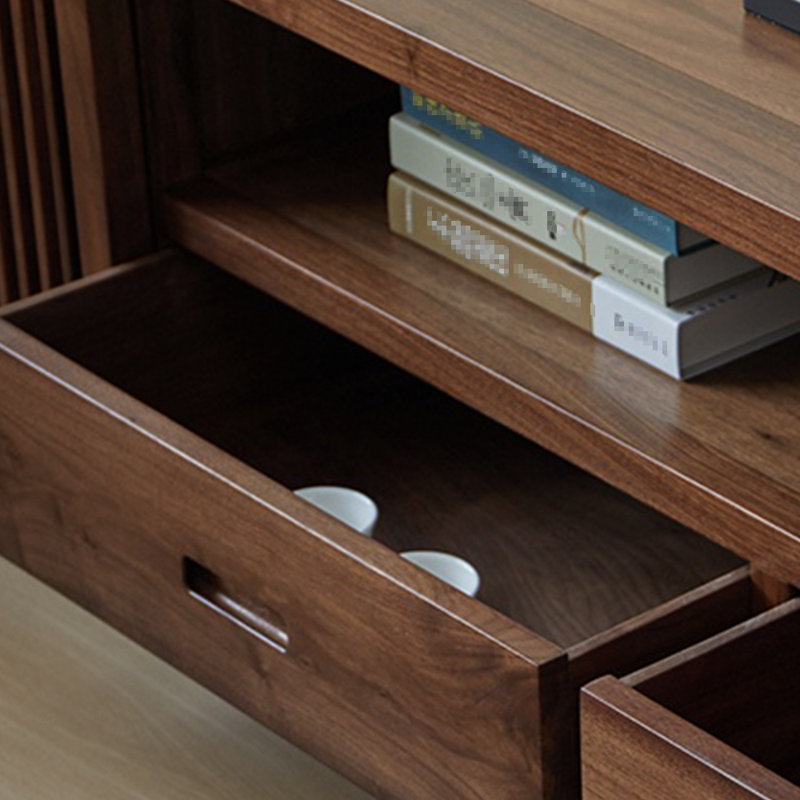 Meuble télé avec porte en grille noire, 62.99"