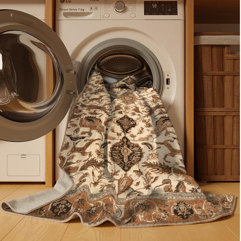 Machine Washable Persian Brown Area Rug, Runner 2' x 5'