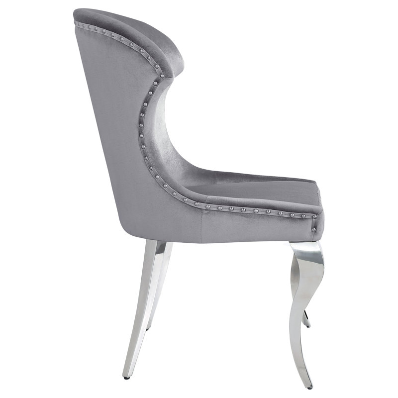 Kerasoula Velvet Side Chair Dining Chair Set of 2, Gray