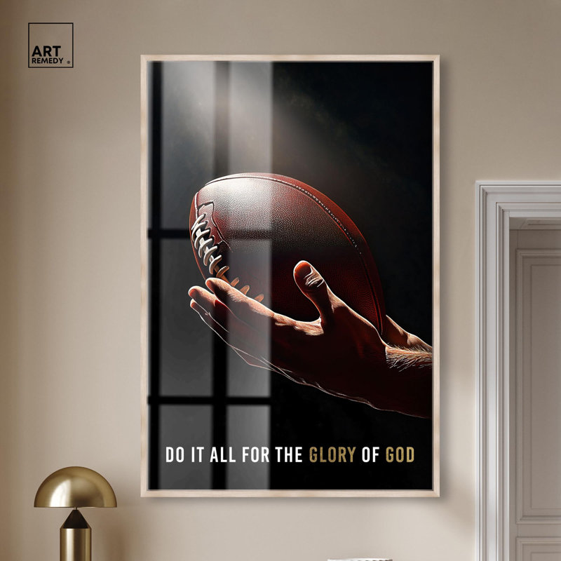 «Glory of God Football Shadowbox Print», art mural par Art Remedy, H 55 po x l 37 po, Crème, crème
