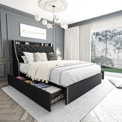 Bed Frame With 4 Storage Drawers And Headboard
