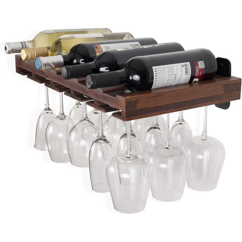 Support à vin mural en verre massif pour 5 bouteilles et 5 bouteilles en noyer