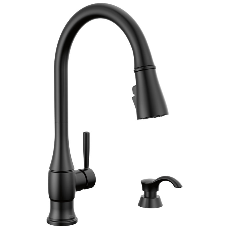 Delta Hazelwood Pull Down Sprayer Kitchen Sink Faucet with Matching Soap Dispenser, Matte Black