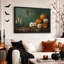 «Lit Jack O Lanterns and Candles on Green», art texturé sur toile d'Halloween-43458141