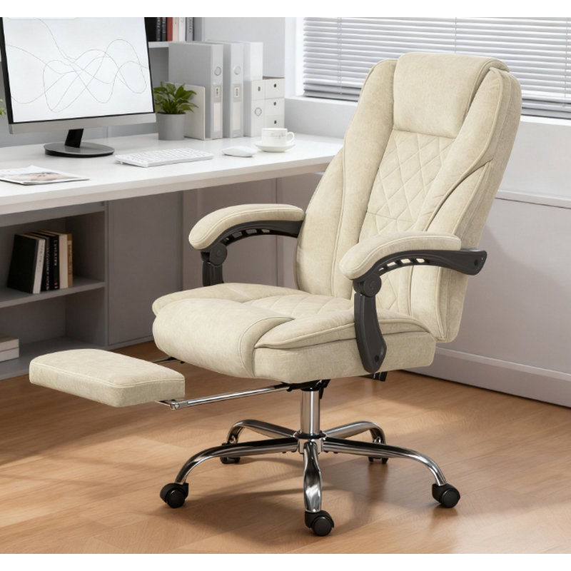 Chaise de bureau chauffante inclinable et chauffante avec hauteur réglable et repose-pieds, beige, Beige