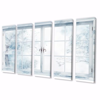 Frosty Winter Window View - Winter Landscape, ensemble d'art mural 5 pièces