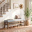 55" Upholstered Entryway Bench, Curved Solid Pine Wood Leg