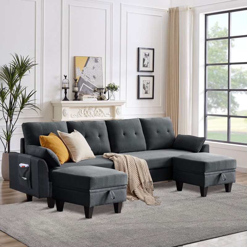 Canapé modulaire rembourré 3 pièces Kurumi, Polyester gris foncé
