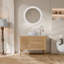 Meuble-lavabo sur pied 36 po en chêne moderne avec lavabo vasque en céramique, rangement à fermeture en douceur, pieds en laiton et poignées en nacre - Armoire de salle de bain d'inspiration française-673421454