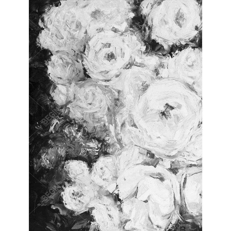 Art sur toile botanique noir et blanc, H 48 po x l 36 po