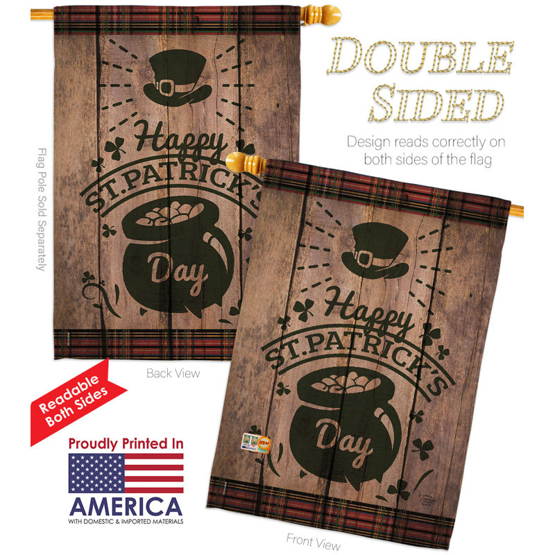 Drapeau de maison en polyester 2 faces 3 pi 3 po x 2 pi 3 pi St. Patrick's Day