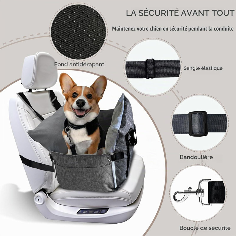Small and Medium Dog Car Seat – Elevated Seat with Seat Belt, Non-Slip Base, and Travel Storage Bag