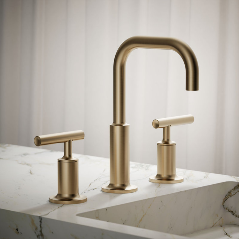 Purist Widespread Faucet with Drain Assembly Low Lever Handles and Low Gooseneck Spout, Vibrant Brushed Bronze
