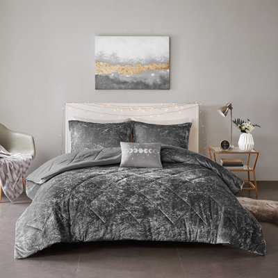 Grey Velvet Comforter For Twin/Twin Xl - Filling With Throw Pillow And Decorative Sham Bedding In Luxury Includes Comforter, Pillow,