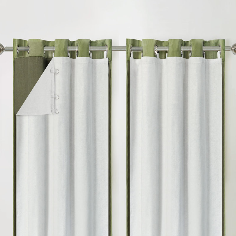 100% Blackout Curtain Liners for Bedroom Noice Reducing Thermal Insulated Liners for Living Room with 18 Pcs Rings 2 Panels Set