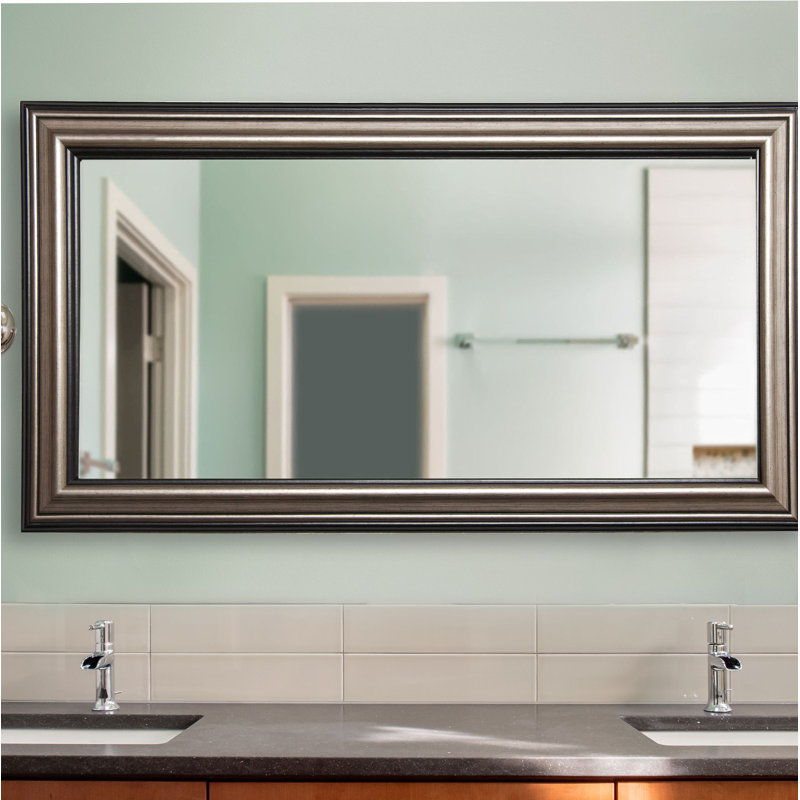 Miroir de salle de bain / miroir de coiffeuse, Argent antique / Noir, H 45,5 po x l 30,5 po