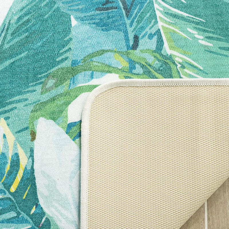 Tapis vert / bleu clair à motif floral Wingler, Rectangle 5 pi 1 po x 7 pi 6 po