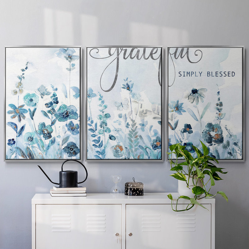 «Glittering Meadow», reproduction sur toile 3 pièces, H 24 po x l 48 po x P 2 po, Argenté