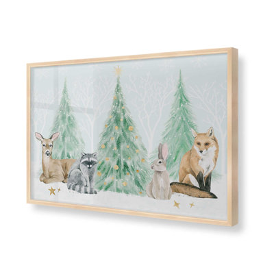 Imprimé d'arbres des Fêtes avec des animaux des bois