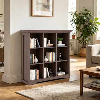 Wooden Bookcase With Base, Modern Floor Standing Open Bookshelf, 9-Cubes