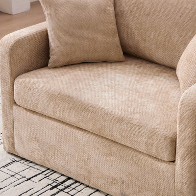 Fauteuil d'appoint 43,9 po de style campagne moderne rembourré avec pieds en métal noir, fauteuil de lecture en chenille et canapé avec deux traversins pour les bureaux et les salons