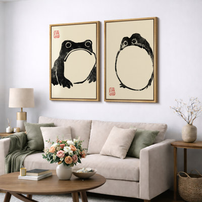 «Japanese Frogs» par Matsumoto Hoji, minimaliste moderne, impression numérique sur toile, impression numérique sur toile encadrée