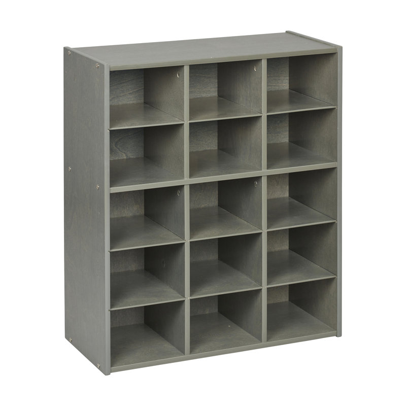 Grey Wash Birch 15-Cubby Kids Storage Cabinet