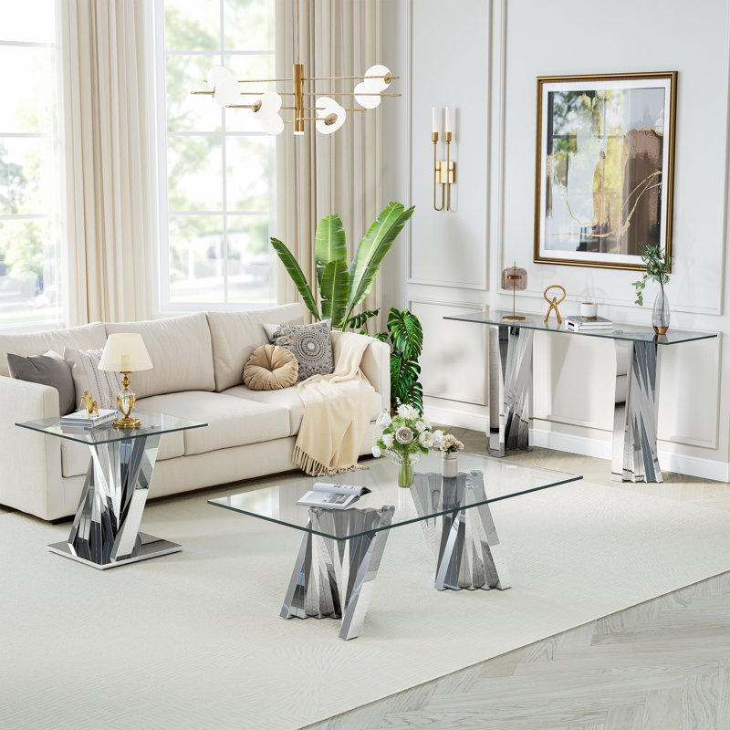 55.12'' Glass Top Console Table, Silver