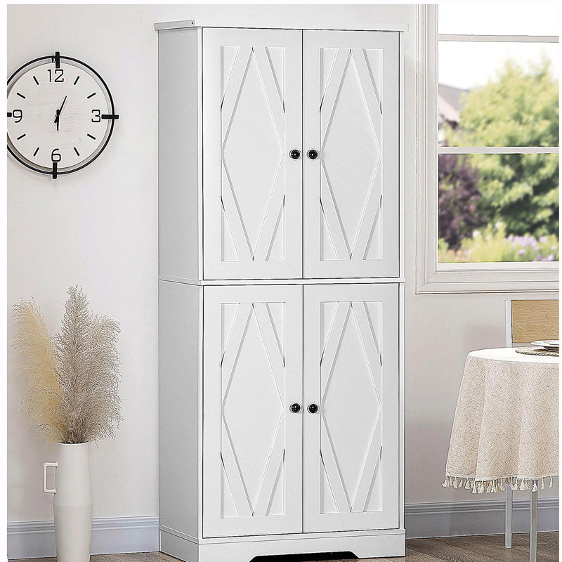 Armoire de cuisine 63 po à 2 portes, armoire de rangement autoportante avec 5 tablettes et 2 tablettes réglables