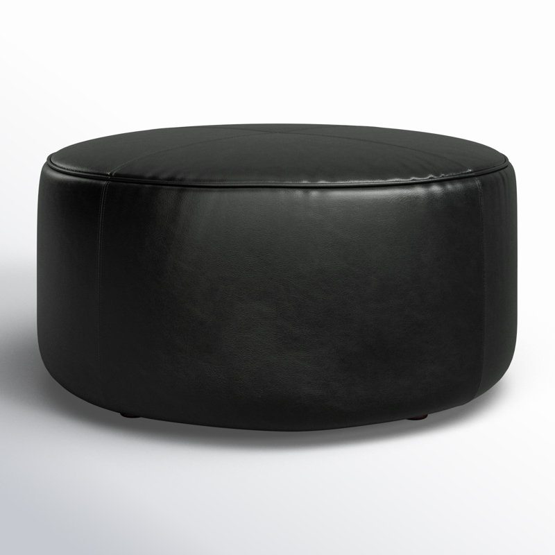 Murano 37" Genuine Leather Round Ottoman, Revelation Midnight Genuine Leather