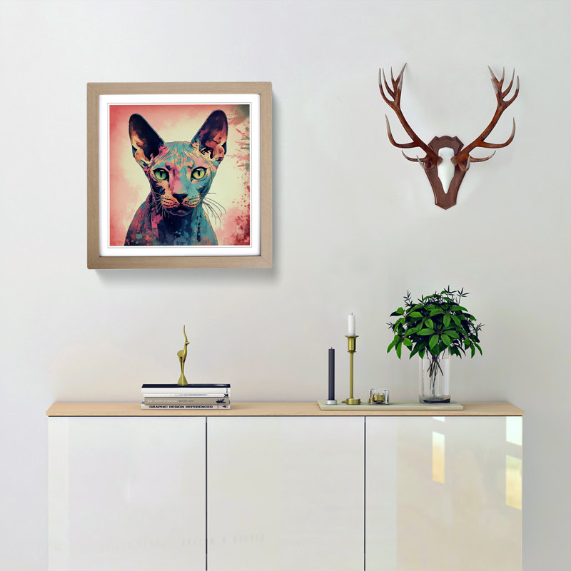 Sphynx Cat Digital Art - Framed Print, Oak