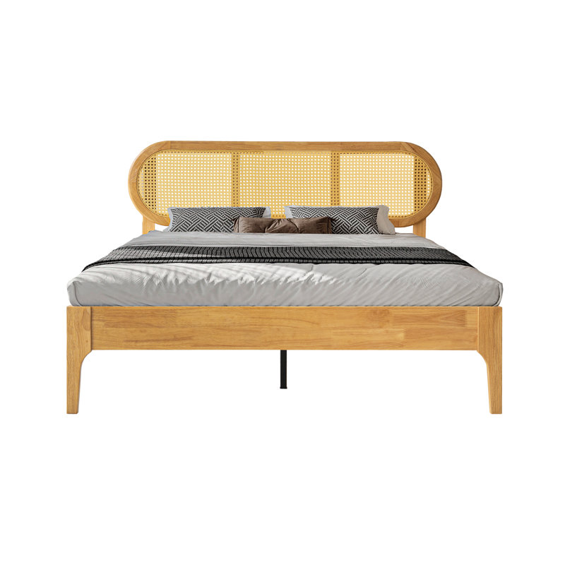 Caneva Full Size Platform Bed Frame - CAB-41-F with Headboard & Footboard, Center Metal Legs, 12 Strong Solid Wood Slats Structure, No Box Spring Needed, Noise-Free, Easy Set Up, Honey Oak