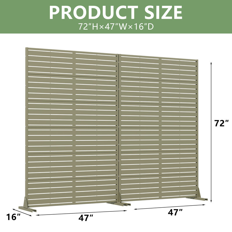 Panneau de clôture en métal pour écran d'intimité, H 72 po x l 94 po x P 16 po, Gris, olive