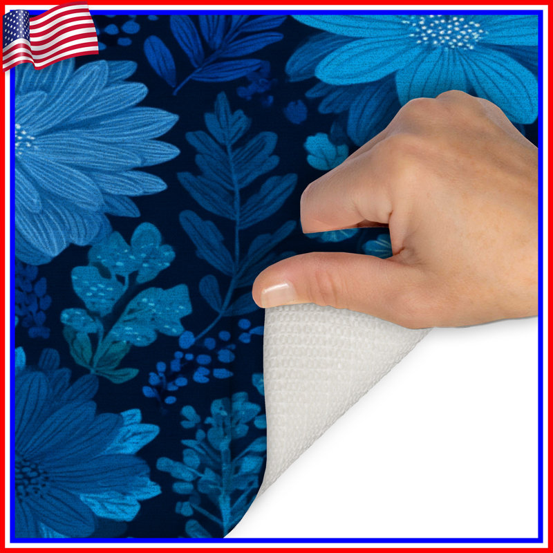 Tapis de bain floral, Simple - L 21 po x l 34 po, Blue Floral 5