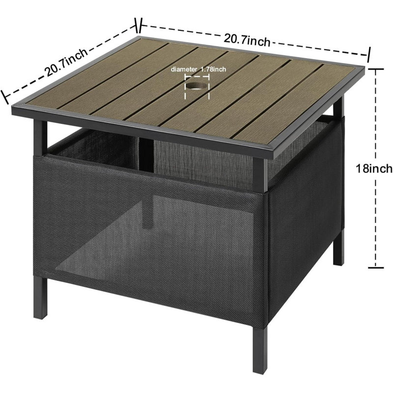 Adirondack Square Side Table With Umbrella Hole, Pool Composite Patio Table,HDPE End Tables For Backyard,Pool, Indoor Companion, Easy Maintenance & Weather Resistant