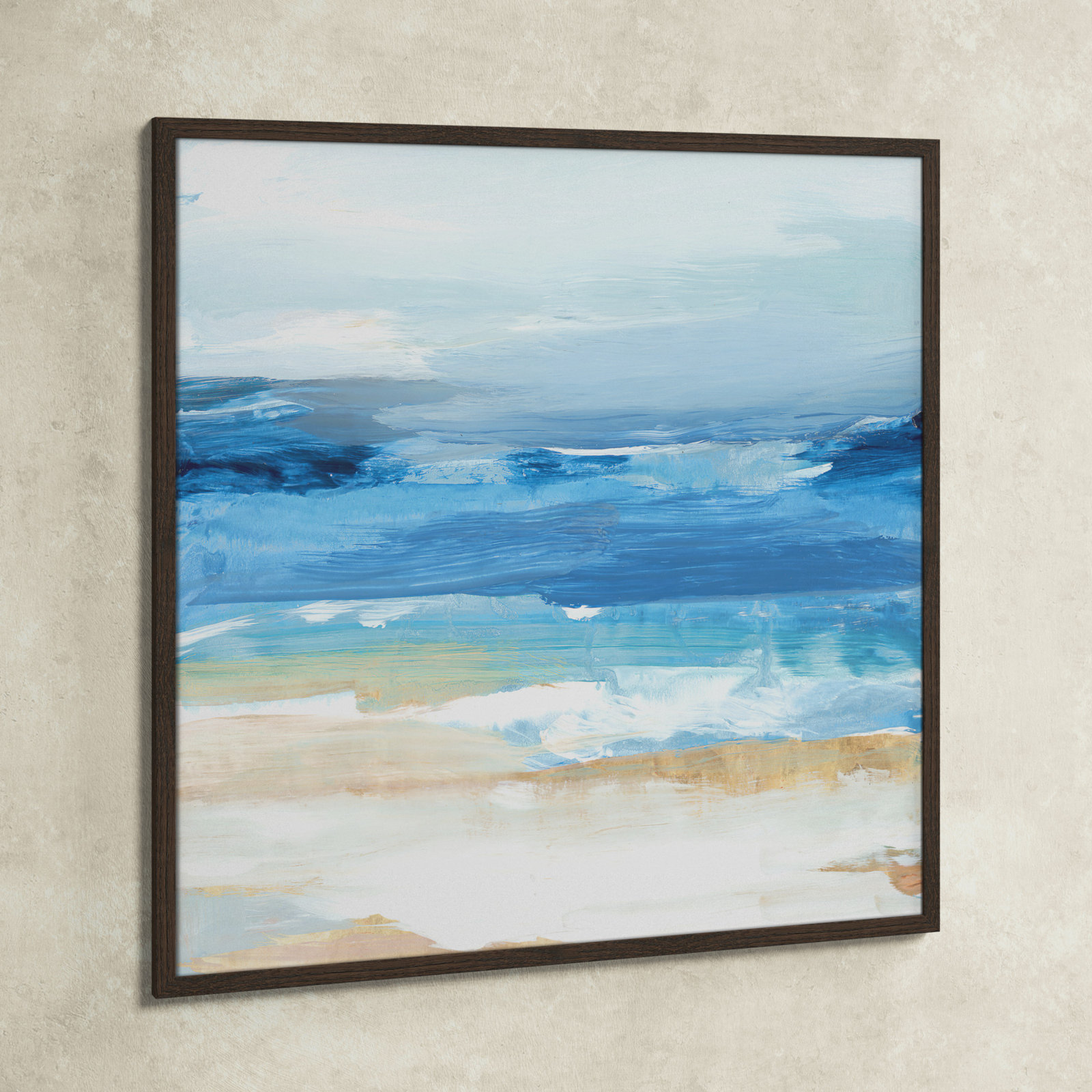 Daphnee "Surface Waves" Painting, 32" H x 32" W x 0.75" D, Walnut Framed