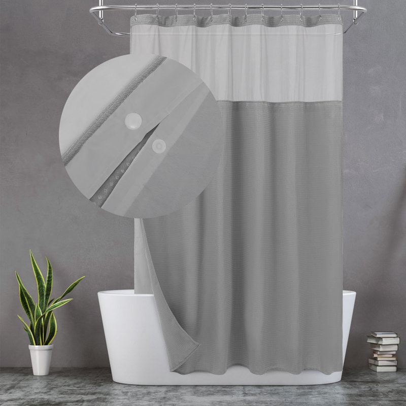 Harnage Shower Curtain with Hooks Included and with Liner Included, 84" H x 71" W, White