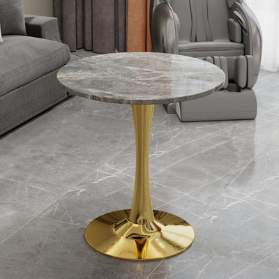 Table basse ronde à piédestal doré avec un plateau en marbre spacieux, idéal pour les petites réunions de 27,6 pouces de couleur blanche, une solution pratique et élégante