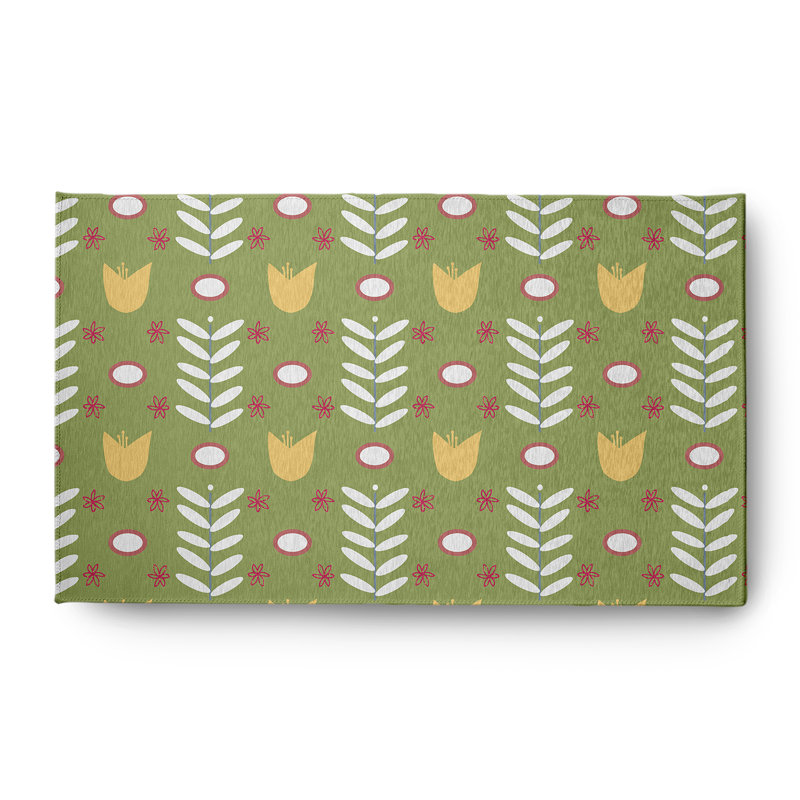 Tapis intérieur / extérieur en chenille tissé à la machine Floral blanc / jaune / rouge, Rectangle 3 pi x 5 pi