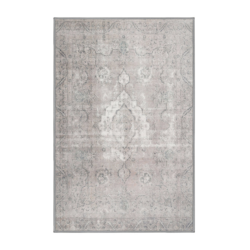 Tapis contemporain gris / blanc, Rectangle 5 pi x 7 pi
