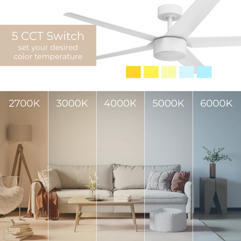 Stratos 52in 5-Blade Smart Ceiling Fan 2700K-6000K CCT Tunable Range LED Light Kit with Remote Control in Matte Black Works With iOS or Android App