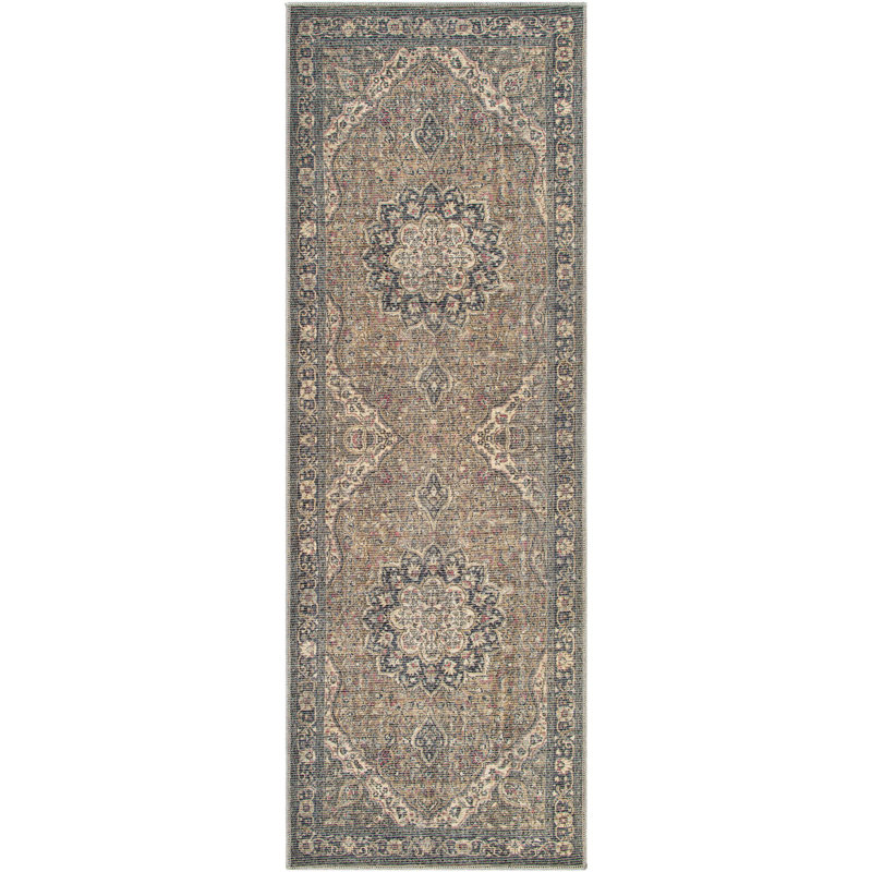 Bria Machine Washable Oriental Dusty Sage/Olive Area Rug, Runner 2'7" x 10'