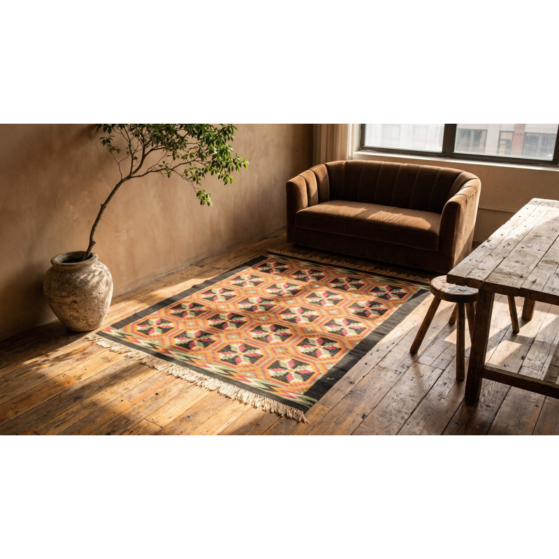 Antique Navajo Mexico Flat Weave Rug
