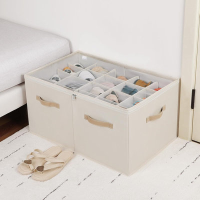 Rangement à chaussures pliable avec séparateur ajustable et couvercle transparent, meuble à chaussures gain de place avec poignées renforcées, beige